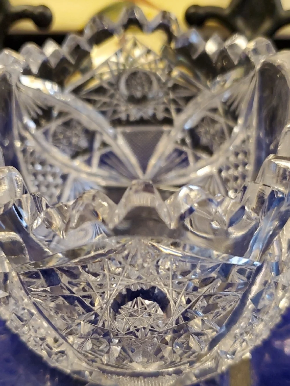 Vintage Starburst Crystal Cut Glass Creamer and Sugar Set